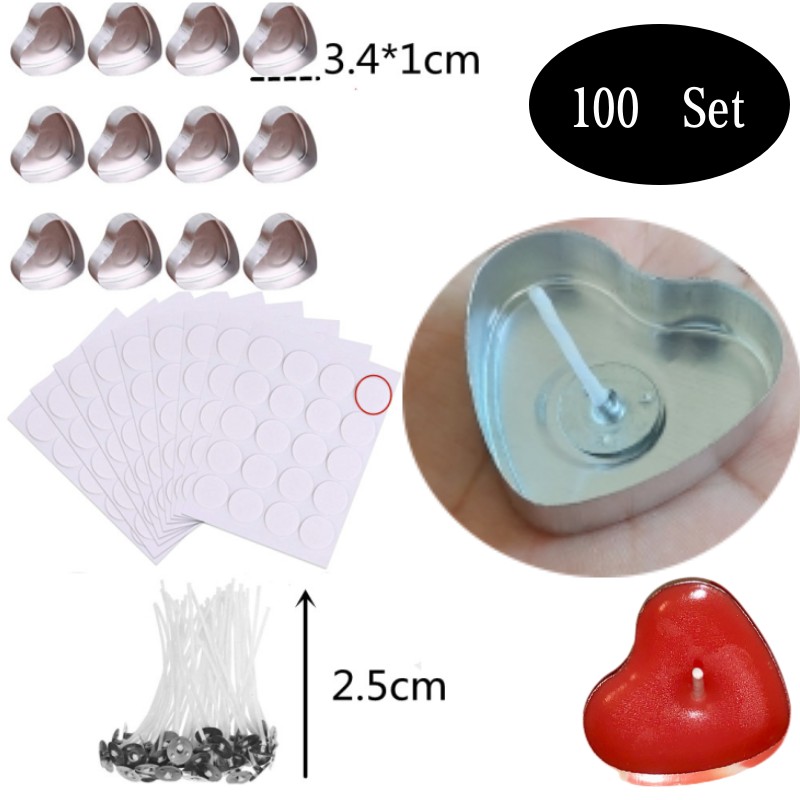 Candle Making Kit Diy - 100 Set Bentuk Hati Kosong Aluminium