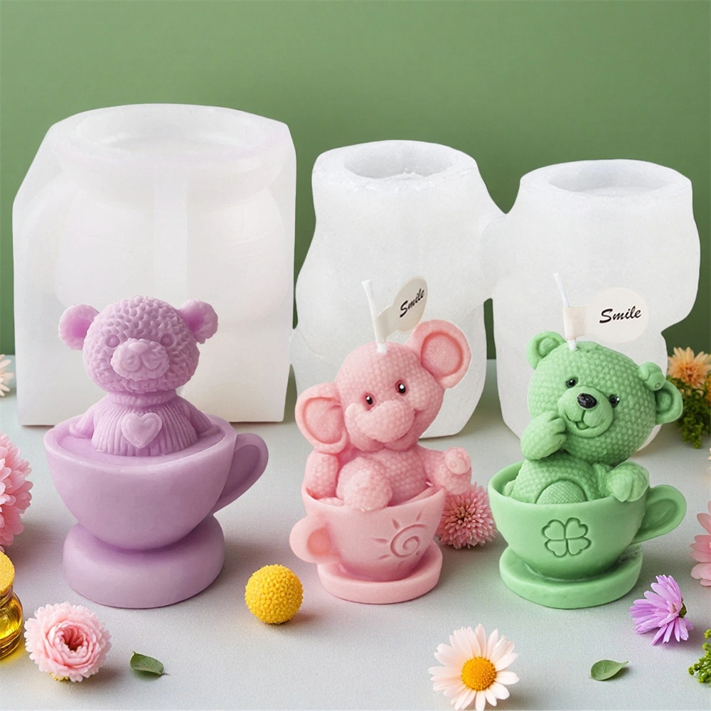 Candle Making Gel Wax - Cetakan Silikon Beruang Teddy dalam Cangkir,
